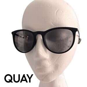 QUAY Australia Great Escape Polarized Sunglasses Matte Black Round Unisex 126mm